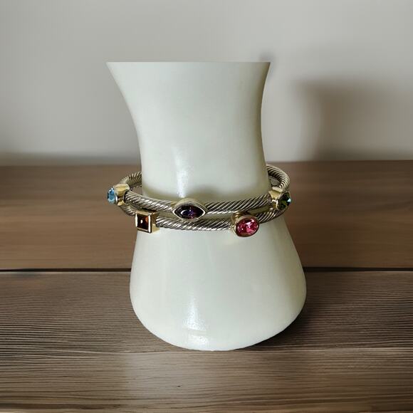 Lovely Vtg Twisted Cable & Crystal Cuff Bracelet - Picture 1 of 4